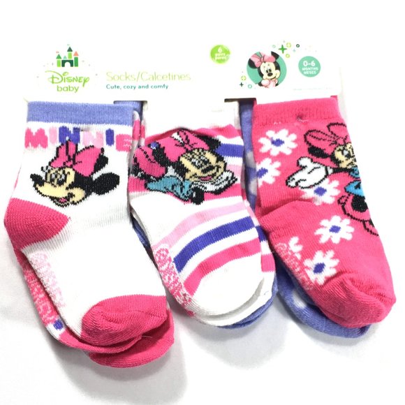 ❌SOLD❌ NWT Disney Baby Socks 0M - 6M Minnie Mouse Pink NEW 6 Pack Infant Newborn - Picture 7 of 7